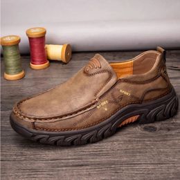 Men's First Layer Cowhide New Fashion Casual Shoes Male Genuine Leather Mens Casual Trendy Loafers Slip-on Breathable Leisure Shoe