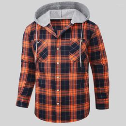 Men's Casual Shirts American Size Long Sleeve Shirt Spring Fashion Europe And The United States Hooded Plaid Coat Ground Flannel