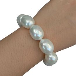 YYGEM White Sea Shell Pearl Egg Shape Bracelet Cz Pave Clasp 8.5 240305