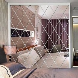 Diamond Pattern Mirror Wall Sticker DIY Living Room Decor 3D Mirror Wall Stickers Home Decoration Crafts DIY Accessory Y200102308m