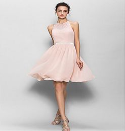 New Sleeveless Kneelength Chiffon Bridesmaid Dress Pearl Pink Aline Jewel2901758