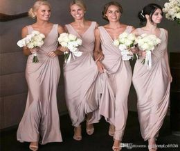 Sexy Dusty Rose Bridesmaid Dresses Long V Neck Floor Length Chiffon Draped Sleeveless Maid Of Honour Formal Dress For Wedding Guest6353453