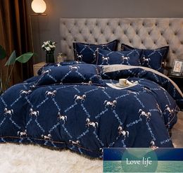 Top Duvet Cover Light Luxury Skin-Friendly AB Surface Milk Fibre Four-Piece Flannel Baby Velvet Coral Velvet Bedding