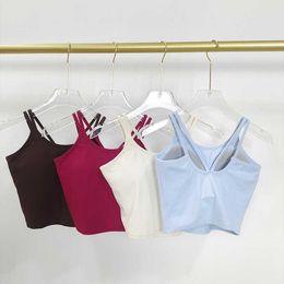 Lulu thin shoulder strap yoga beautiful back womens fixed cup sports bra breathable fitness Pilates wearing yoga bra