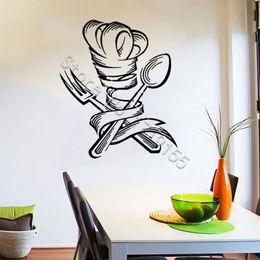 Wall Decal Kitchen Vinyl Wall Stickers Modern Window Poster Spoon Fork Pattern Wall Stickers Restaurant Chef Decal267c