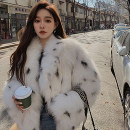 Raccoon Women's Online Popular Faux Jacket Short Casual Top Winter Warm Suit Collar Fox Fur Large Size 2454