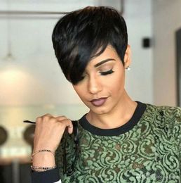 Short Pixie Human Hair Wigs Side Bangs For African American Women Glueless Peruvian Short Pixie Cut Wig 4 6 Inch 130 Density7984595