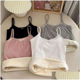 Camisoles Tanks Thicken Thermal Tops Y Solid Colour Sleeveless Warm Undershirt Slim Women Autumn Winter Drop Delivery Apparel Underwear Ottau