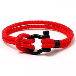 Braided Titanium Steel Bracelet Horseshoe Buckle Couple Red Rope Bracelets Bangle Cuff Men Fashion Jewellery