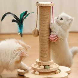 Cat Toys Sisal Cat Scratch Pillar Cat Turntable Funny Cats Teaser Stick Cats Grab Column Kitten Climbing Frame Pet Supplies 240226