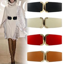 Belts 2021 Fashion Women Elastic Designer PU Leather Gold Buckle Waist Strap Adornment Dress Overcoat Stretchy Wide Waistband239l