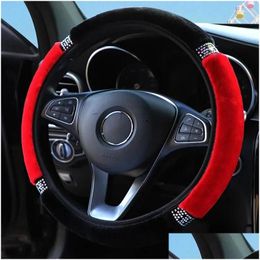 Steering Wheel Covers Ers 37-38Cm Diameter Soft P Rhinestone Car Er Interior Accessories Black Pink Drop Delivery Automobiles Motorcyc Otpfv