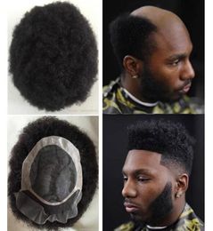 Men Hair System Afro Curl Toupee Lace Front with Mono NPU Toupee Jet Black Peruvian Virgin Remy Human Hair Replacement for Black M1553223