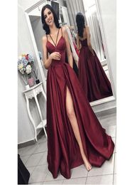 Burgundy Evening Dresses elegant Prom Dress with slit 2021 women satin formal party gown robe soiree vestido de festa3629481