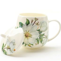 Bone China Coffee Cup Spoon Set 400ml Luxury Ceramic Mug Topgrade Porcelain Tea Cafe Party Drinkware 240301