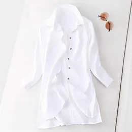 Women's Blouses Mid-length Women Shirt Vintage Lapel Neck Long Sleeve Solid Colour Work Tops For Spring Summer Fashion