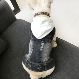 Dog Clothes for Small Dogs French Bulldog Denim Jacket Chihuahua Jeans Coat Hooded Vest for Pug Cat Pet Costume S-4XL T200710236J