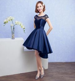 Navy Blue 395 Satin Short Bridesmaid Dress With Lace Appliques 2016 Scoop Neck Bridesmaid Dresses Lace Up1555888