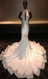 2019 White Long Black Girls Prom Dress Mermaid Appliques Formal Pageant Holidays Wear Graduation Evening Party Gowns Custom Made P4989649