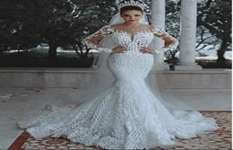 mermaid wedding dress Modern Romantic Gorgeous Long Sleeve Beading Lace Princess Bridal Gown Custom Made Appliques See Through4426549