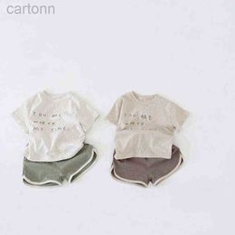 Clothing Sets Children Summer Kids Suit Boys and Girls Korean Simple Letter Short Sleeve T-shirt Casual Shorts Two Piece Set ldd240311