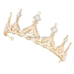 Headbands Fashionable Bride Tiara Headdress Korean Edition Ablaze Water Gets Married Handwork Alloy Crown Hair Hoop Jewellery Dhgarden Dhv6F