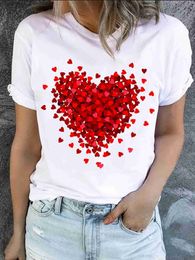 Women's T-Shirt Print Women T-Shirt Valentines Day Gifts Summer O-Neck Short Sle Fe T-Shirt Casual ry Day Tops Womens Clothing 240311