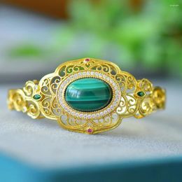 Bangle Tension Mount Golden Hetian Jade Women's Bracelets Adjustable Metal Vintage Jewellery Luxury