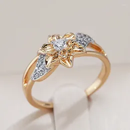 Cluster Rings Kinel 585 Rose Gold Color Silver Plated Flower For Women Vintage Natural Zircon Bride Wedding Jewelry Luxury Ring