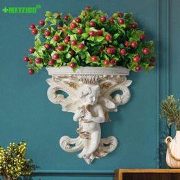 Wall-mounted Angel Resin Flower Pot Character Playing Violin Sculpture Flower Arrangement Container Home Decoration Accessories201L