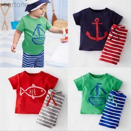 Clothing Sets Casual Baby Boys Clothes Suits Summer Sailor Children T-Shirt Stripe Short Pants Sets 100% Cotton Kids Sea Navy Anchor Tee Shirt ldd240311