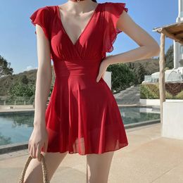 Swimsuit Swim Suit Sexy V Neck Swimwear Spring Beach Bathing Skirt Dress Women 240309