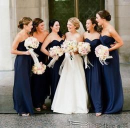Cheap Navy Blue Bridesmaid Dresses 2018 Floor Length Sweetheart Wedding Guest Dress Formal Maid Of Honor Gowns2561880