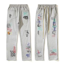 RH Graffiti Cartoon Printed Hip Hop Sweatpants Men Women Terry Material Cotton Sport Style Men's Pants