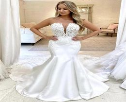 Elegant Plus Size Mermaid Wedding Dresses Bridal Gowns Strapless Lace Applique Court Train Formal Bride Dress Custom Made6623633