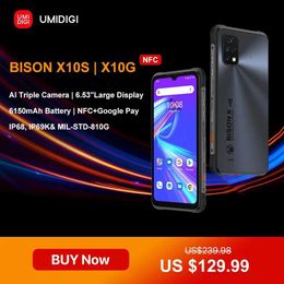 Cell Phones UMIDIGI BISON X10S X10G IP68/IP69K waterproof and sturdy phone NFC 6.53 inches HD+4GB+64GB battery smartphone Q240312