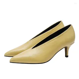 Dress Shoes Spring Autumn European American Sexy Pointed Toe Deep V Design Woman Footwear Small Thin Heels Lady Pumps