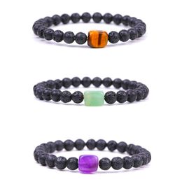 Square Bead Tiger Eye Amethyst Crystal Stone Bracelet 6mm Volcanic Lava Stone Beaded Bracelet Bangles Fashion Jewelry