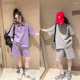 Clothing Sets Clothing Sets Girls Fashion Summer Clothes Short Sleeve Shorts Two Pieces Suit Casual Kids 5-14 Years Children ldd240311