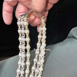 Pendant Necklaces Hip Hop Round Bead 3d Design Chains Men Necklace Moissanite Diamond Vvs Hand Setting 925 Sterling Silver L240311