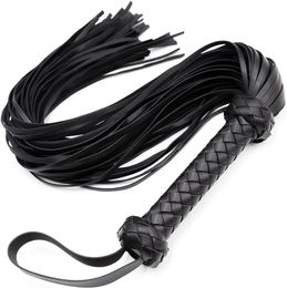 Bondage Spanking Flogger, 25inch Faux Leather Whips for Adult BDSM Play, Black