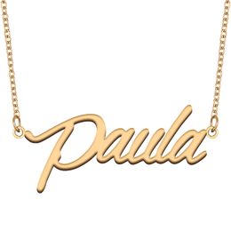 Paula name necklaces pendant Custom Personalized for women girls children best friends Mothers Gifts 18k gold plated Stainless steel