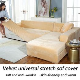 Velvet Plush L Shaped Sofa Cover For Living Room Elastic Furniture Couch Slipcover Chaise Longue Corner Sofa Cover Stretch246b