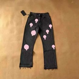 Designer Jeans Pants Purple Jeans Make Old Washed Chrome Straight Trousers Heart Prints Women Men Prints Long Style Hearts Purple Jeans 988