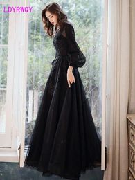 Casual Dresses French Black 2024 Long-sleeved Long Dress Performance Mesh Regulai Fit