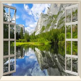 beautiful scenery Lake and mountains wallpapers outside the window HD artistic conception 3D three-dimensional landscape backgroun267e