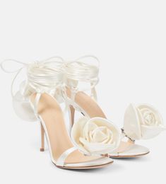 New Luxury Magda Butrym Double Flower Heeled Women's Heel Sandals Shoes Satin Wraparound self-tie Ankle Straps High Heels Party Wedding Elegant Walking Shoe Box