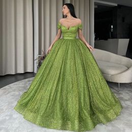 Блестящие зеленые блестки платья Quinceanera 2022 Скромное сладкое 16 бальное платье для выпускного вечера по случаю дня рождения платья-дебютантки Vestidos De 15300b