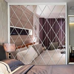 Diamond Pattern Mirror Wall Sticker DIY Living Room Decor 3D Mirror Wall Stickers Home Decoration Crafts DIY Accessory Y200102246m