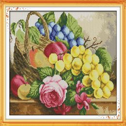 Fruit basket & flower decor paintings Handmade Cross Stitch Embroidery Needlework sets counted print on canvas DMC 14CT 11CT219S